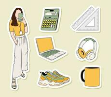 Student with some set of equipment stickers collection vector