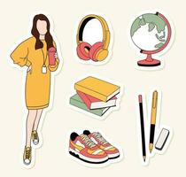 Student with some set of equipment stickers collection vector