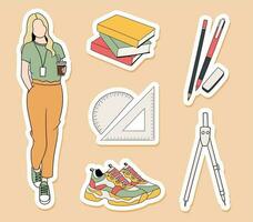 Student with some set of equipment stickers collection vector