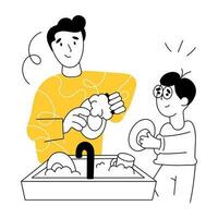 Trendy Washing Dishes vector