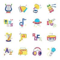 Bundle of Fun and Music Flat Stickers vector