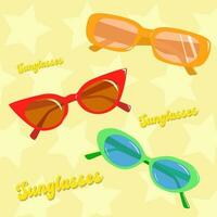 Sunlasses set. Trendy colorfull and vintage accessory. Brigth eyeglass frames vector