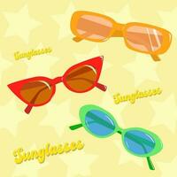 Sunlasses set. Trendy colorfull and vintage accessory. Brigth eyeglass frames vector