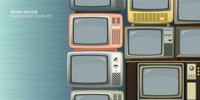 Stacked colorful retro and vintage televisions vector illustration with blank space.