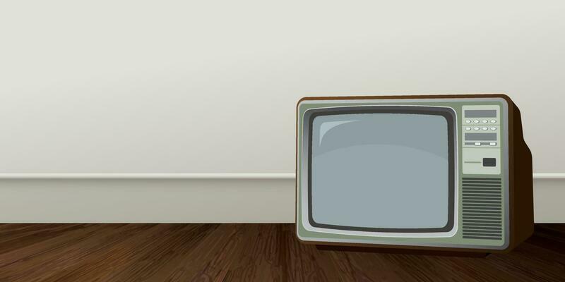 Vintage television on wooden floor vector illustration with blank space for wording advertisement.