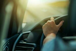 Caucasian Female Permit Driver Behind the Car Wheel photo