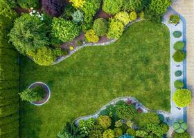 Beautiful Residential Mature Garden Aerial View photo