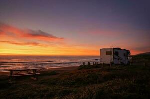 Scenic Pacific Ocean Sunset From a Camper Van Class C Motorhome photo