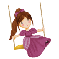 Little princess in a Magenta Dress Clip art Element Transparent Background png