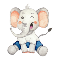 Cute elephant with a flower cartoon hand drawn Clip art Element Transparent Background png
