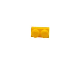 Children's toy construction set lego yellow without background. Detail of two sections. Image in high quality. Isolated. PNG