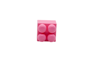 Children's toy construction set lego pink without background. Square piece of four sections. Image in high quality. Isolated. PNG