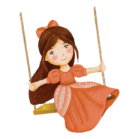 Little princess in a Orange Dress Clip art Element Transparent Background png