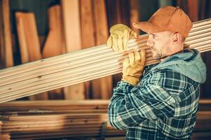 Worker with Wood Planks photo