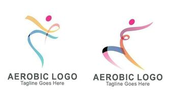 Creative fitness and wellness line style logo design vector