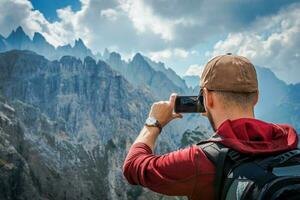 Hiking Tourist Taking Photos