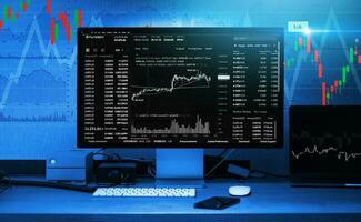 valores mercado y cripto diario comerciante puesto de trabajo foto