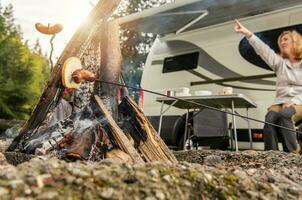 RV Camper Camping Pitch Campfire photo
