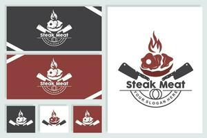 Steak Logo, Vintage Retro Rustic BBQ Grill Theme Design Style, Barbeque Fresh Meat Vector, Icon Symbol Illustration vector