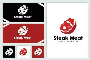 Steak Logo, Vintage Retro Rustic BBQ Grill Theme Design Style, Barbeque Fresh Meat Vector, Icon Symbol Illustration vector