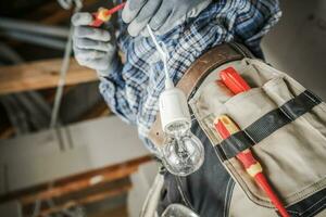 Electrician Installing New Light Point Inside a House photo