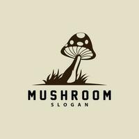 Mushroom Logo, Retro Minimalist Design, Food Vector, Mushroom Plant, Icon Illustration Symbol vector