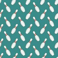 Vector striped bowling pins seamless pattern isolated on green background.