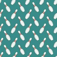 Vector striped bowling pins seamless pattern isolated on green background.