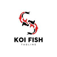 diseño del logotipo de peces koi, vector de peces ornamentales de la suerte y el triunfo chino, icono de pez dorado de la marca de la empresa