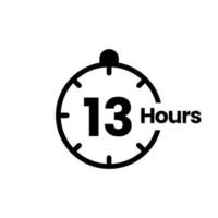 13 hours clock sign icon. service opening hours, work time or delivery service time symbol, vector illustration isolated on white background