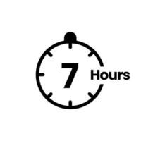 7 hours clock sign icon. service opening hours, work time or delivery service time symbol, vector illustration isolated on white background