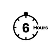 6 hours clock sign icon. service opening hours, work time or delivery service time symbol, vector illustration isolated on white background