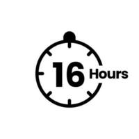 16 hours clock sign icon. service opening hours, work time or delivery service time symbol, vector illustration isolated on white background