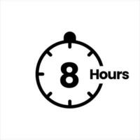 8 hours clock sign icon. service opening hours, work time or delivery service time symbol, vector illustration isolated on white background