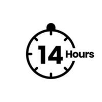 14 hours clock sign icon. service opening hours, work time or delivery service time symbol, vector illustration isolated on white background