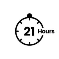 21 hours clock sign icon. service opening hours, work time or delivery service time symbol, vector illustration isolated on white background