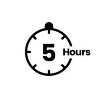 5 hours clock sign icon. service opening hours, work time or delivery service time symbol, vector illustration isolated on white background