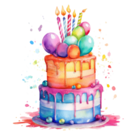 aquarelle anniversaire gâteau. illustration ai génératif png