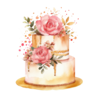 vattenfärg födelsedag kaka. illustration ai generativ png