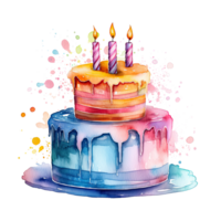 aquarelle anniversaire gâteau. illustration ai génératif png