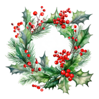 Merry Christmas wreath watercolor. Illustration png