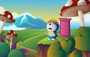 Robo Cat at Mushroom Hill Background vector