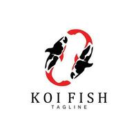 diseño del logotipo de peces koi, vector de peces ornamentales de la suerte y el triunfo chino, icono de pez dorado de la marca de la empresa