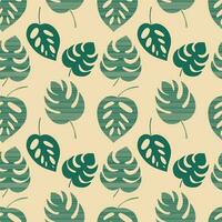 Vector monstera leaf seamless pattern. Different monstera leaves on beige background