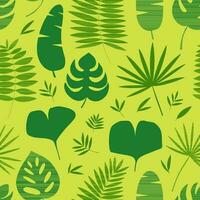 Vector tropical and jungle leaves seamless pattern. Flat different leaves pattern. Monstera, banana palm leaf, fan palm leaf and ginkgo biloba