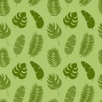 Vector tropical palm leaves seamless pattern. Monstera leaf and banana palm leaves on green background