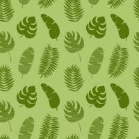 Vector tropical palm leaves seamless pattern. Monstera leaf and banana palm leaves on green background