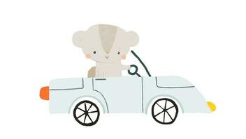 Cute animals in funny cars. Animal driver, pet car. Cute animals travel in cars vector