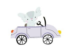 Cute animals in funny cars. Animal driver, pet car. Cute animals travel in cars vector