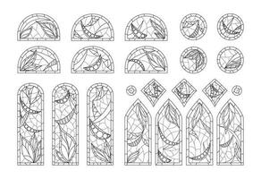 Coloring stained glasses. Set of different windows shapes drawing in one style. vector